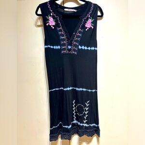 Desigual Sleeveless Black Embroidered Dress Sz XL